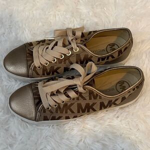 Michael Kors Tan and Gold Monogram Sneakers